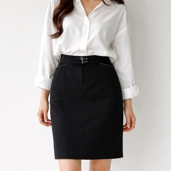 Larry Levine Dresses & Skirts - Larry Levine‎ Stretch Pencil Skirt Black Buckle Size 12 Classic Work Minimalist